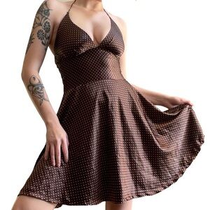 Brown Polka Dot Halter Dress